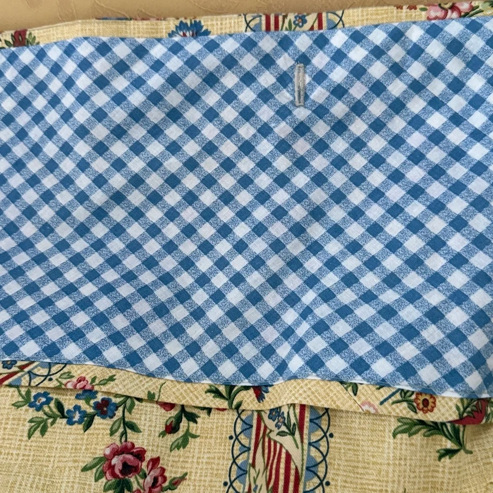 NWOT custom shower curtain, cotton French country print, 99” wide by 70” long.